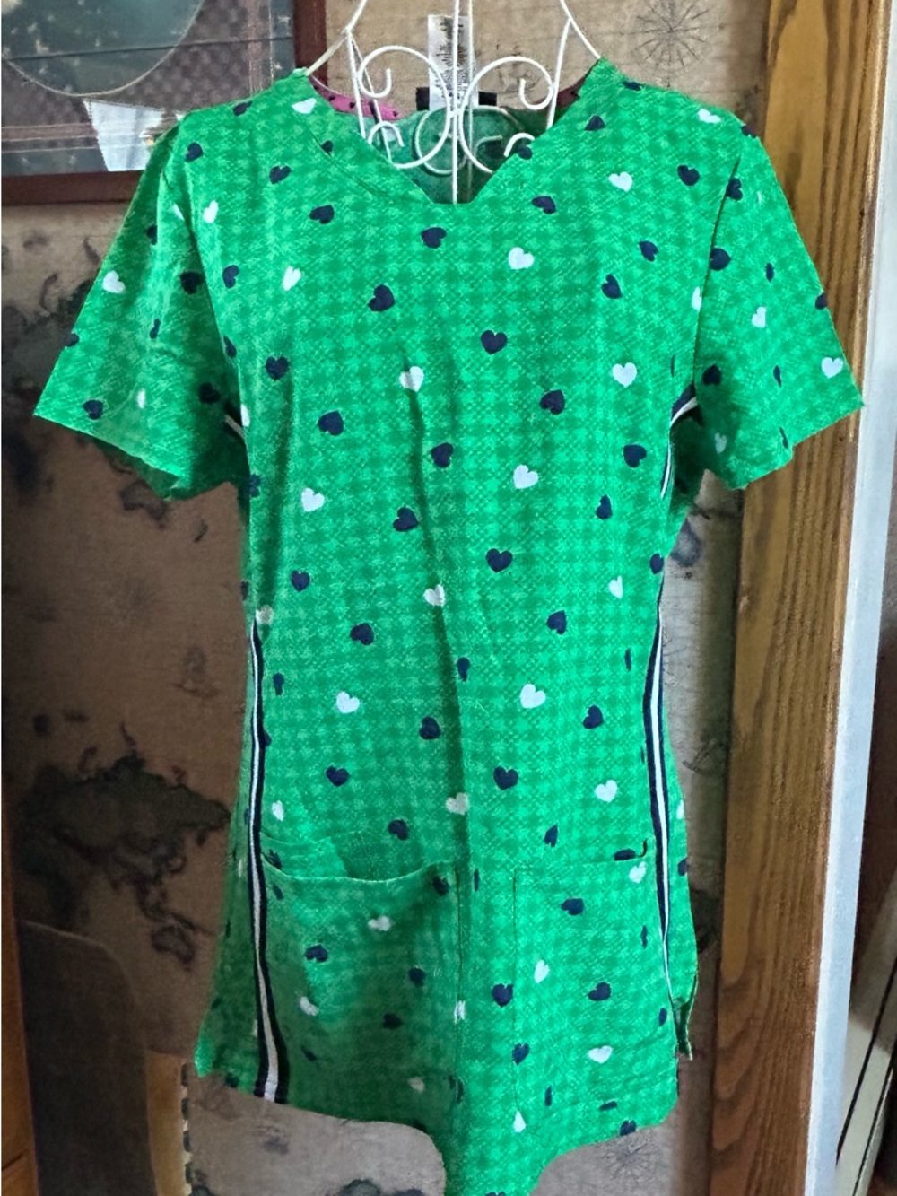 Heartsoul Green Hearts Scrub Top